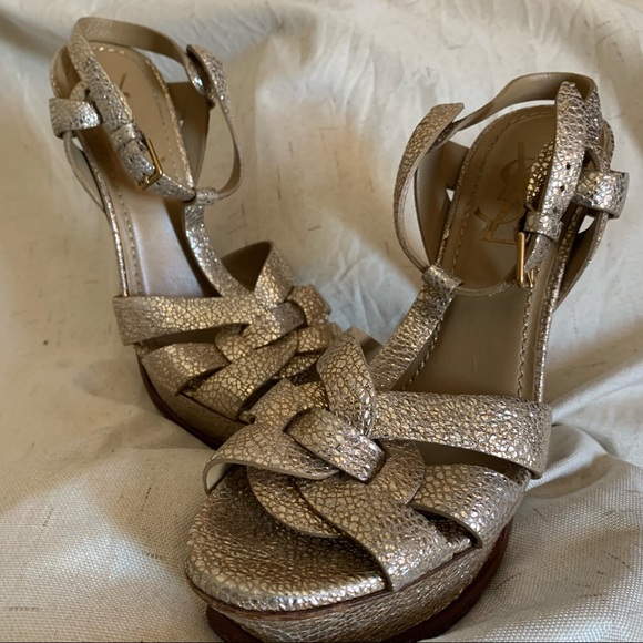 YSL tribute platform gold leather heels - Picture 4 of 16